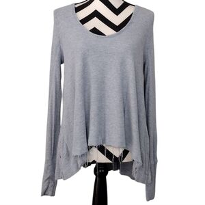 Free People Boho Gray Asymmetrical Thermal Lagenlook Long Sleeve Blouse Sz XS